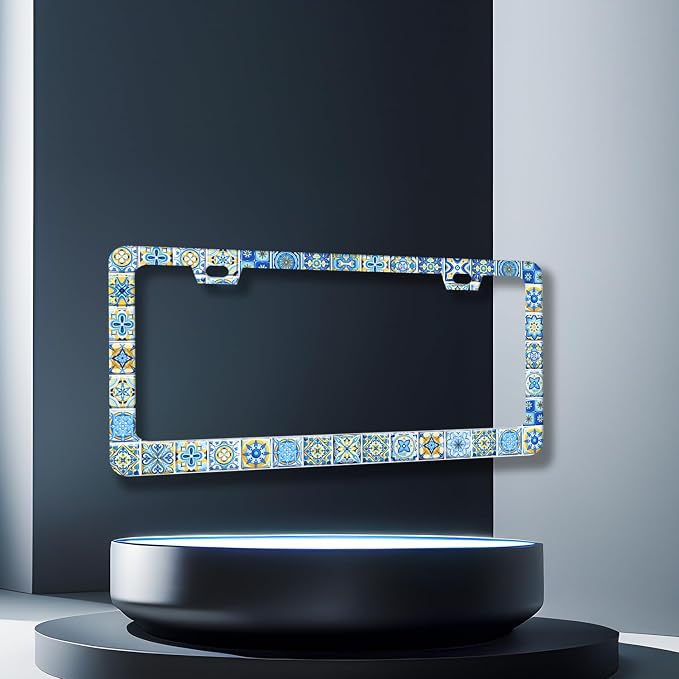 Blue White Mexican Tiles License Plate Frame Boho License Plate Holder - Image 3