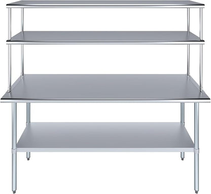 Amgood Stainless Steel Work Table Double Tier Overshelf | Metal Kitchen Prep - Image 2