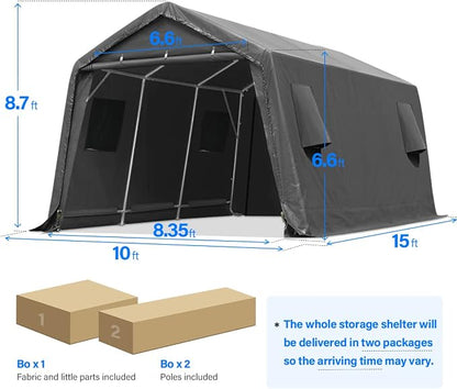 ADVANCE OUTDOOR 10x15 ft Shelter Storage Shed Steel Metal Peak Roof Portable - Image 5