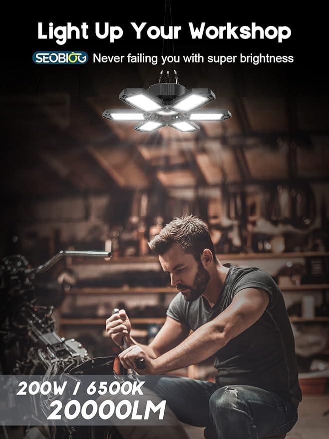 SEOBIOG LED Garage Lights 4 Pack, 200W 20000LM Plug in Linkable LED Shop Light - Image 2