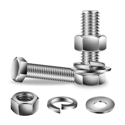 3/8-16 x 1-1/2" Hex Head Screw Bolt, Flat & Lock Washers, Fully Threaded by SGTZH