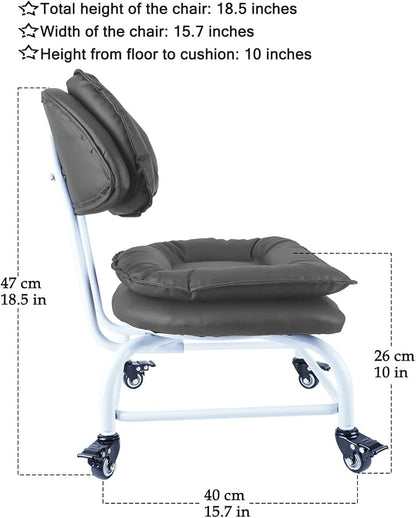 Rolling Stool Wide Seat with Back Rolling Chair 4 Wheels with Brakes - Image 3