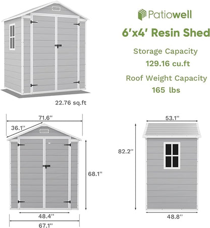 Patiowell 6x4 FT Plastic Outdoor Storage Shed, Resin Shed Perfect to Store - Image 5