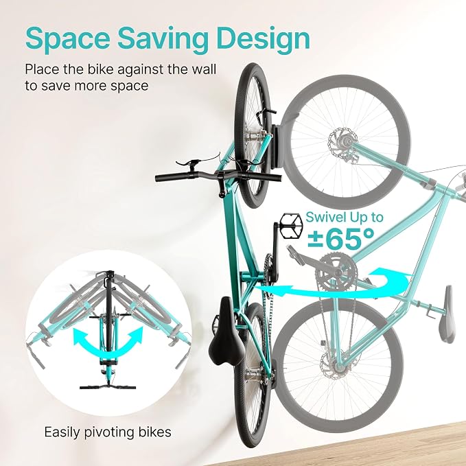 Bike Rack Garage, Bike Wall Mount Heavy Duty, Holds 77 Lbs, Swivel Bike Hangers - Image 3