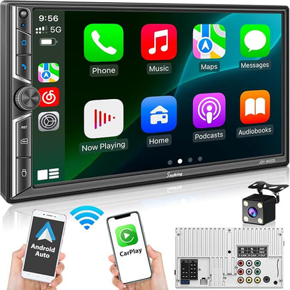 Double Din Car Stereo with Wireless Apple CarPlay and Android Auto, Mirrorlink by SjoyBring