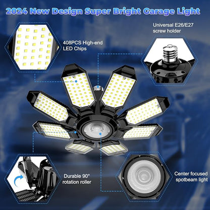 Garage Lights - Super Bright 25000LM Garage Lights Ceiling Led w/ 8 Deformable - Image 3