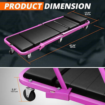 DNA MOTORING 48" 2 IN 1 Folding Rolling Garage Shop Creeper Roller Seat - Image 5