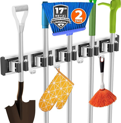 2 Pack Broom Holder Wall Mount Mop and Broom Hanger Wall Mounted Garage Storage by reliahom