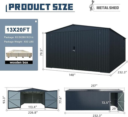 KUIKUI 20x13ft Heavy Duty Outdoor Garage Metal Shed, Sheds and Outdoor Storage - Image 2