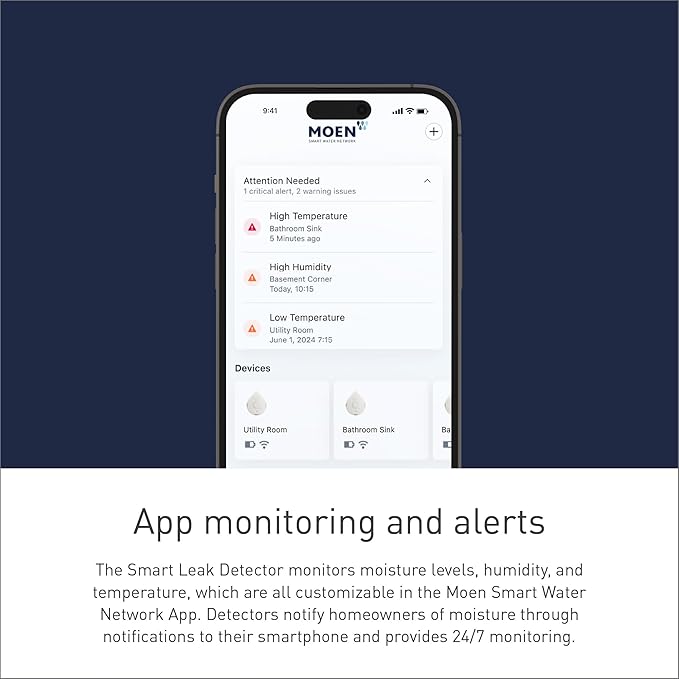Moen Flo Smart Water Leak Detector, Drip or Flood Sensor Alarm - Image 2