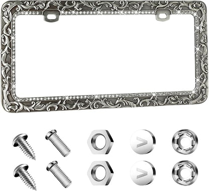 Valor Gel Metal Car License Plate Frames, Antique Old Pattern Printing by VALOR