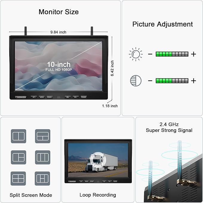 Fookoo HD 10" Magnetic Wireless Backup Camera, Rechargeable 2 Side View 1 Rear - Image 3