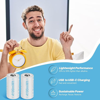 Rechargeable Lithium C Battery 4 Pack, Batteries c Size，Long Lasting1.5V C - Image 3