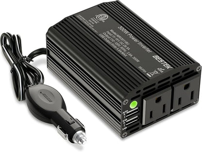 BESTEK 300W Power Inverter DC 12V to 110V AC, Durable Aluminum Housing Car by BESTEK