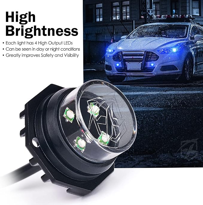 Xprite Blue LED Hideaway Strobe Police Lights Kit, 20 Flashing Patterns - Image 2