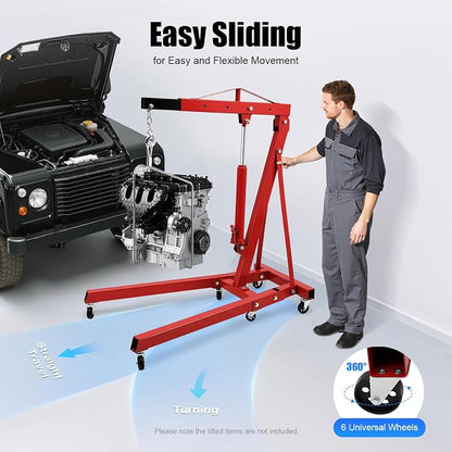 2 Ton Engine Hoist, Folding Hydraulic Engine Crane Red, Heavy Duty Cherry - Image 3