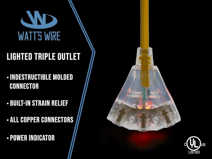 75 ft - 12 Gauge Heavy Duty Extension Cord - 3 Outlet Lighted SJTW - - Image 3