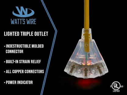 10 ft - 12 Gauge Heavy Duty Extension Cord - 3 Outlet Lighted SJTW - - Image 3