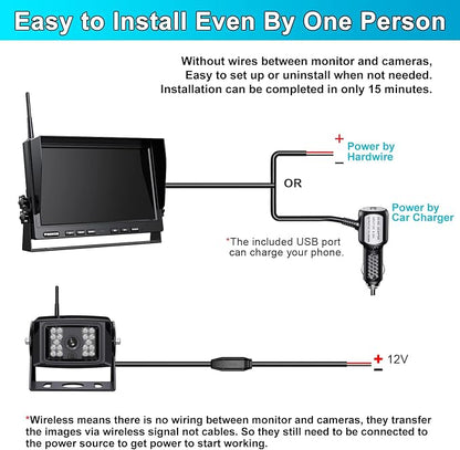 Fookoo 1080P 10" Wireless Backup Camera System, IP69 Waterproof Rear/Front View - Image 7