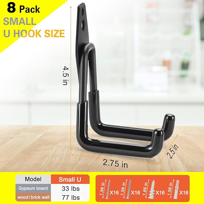 8 Pack Heavy Duty Garage Hooks Storage Organizer Wall Mount Power and Garden - Image 3