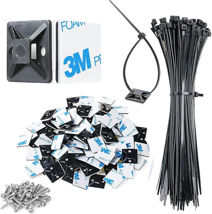200pcs 3/4" 3M Back-Glue Self Adhesive Black Strong Cable Zip Tie Mounts by XHF