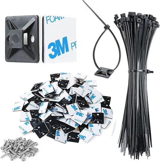 XHF 3/4" Strong Back-Glue Self Adhesive Black Cable Zip Tie Mounts 100pcs by XHF
