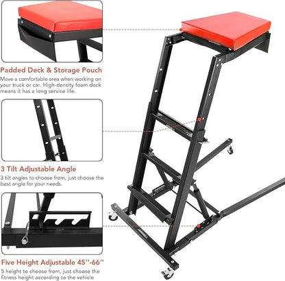 440 Lb Capacity Heavy Duty Topside Automotive Creeper, Adjustable Height 48"-66" - Image 3