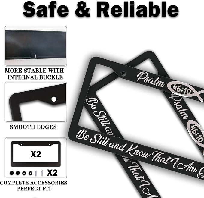 License Plate Frames Black and White License Plate Frame Psalm 46:10 Be Still - Image 4