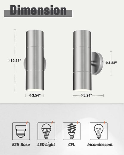 Ken & Ricky 2 Pack Stainless Steel Outdoor Wall Lights, Up Down Exterior - Image 7