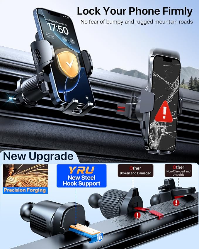 YRU Cell Phone Holder for Car Dashboard Windshield Phone Stand for iPhone16 15 - Image 8