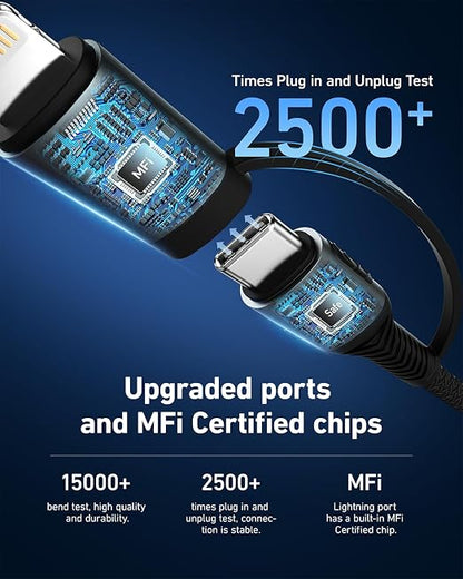 Coiled USB C to Lightning Cable 3FT, 2 in 1 iPhone 15 Charger Cord - Image 4