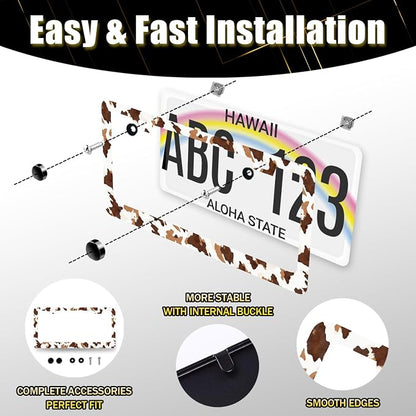 Brown White Cows Print License Plate Frame Animals License Plate Holder - Image 7