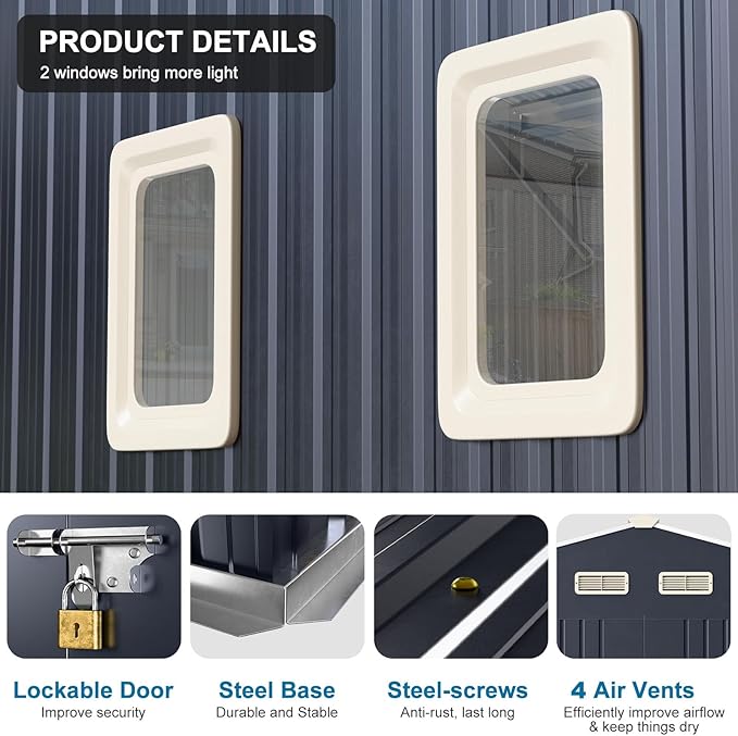 10x10 FT Metal Shed Large Waterproof Outdoor Tools Storage - Image 5