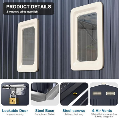 10x10 FT Metal Shed Large Waterproof Outdoor Tools Storage - Image 5