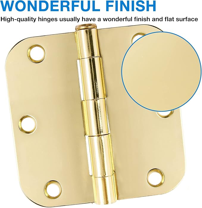 3 Pack Rounded Door Hinges 3-1/2" x 3.5 inch, 5/8 Radius, Polished Brass 3 ½ - Image 2