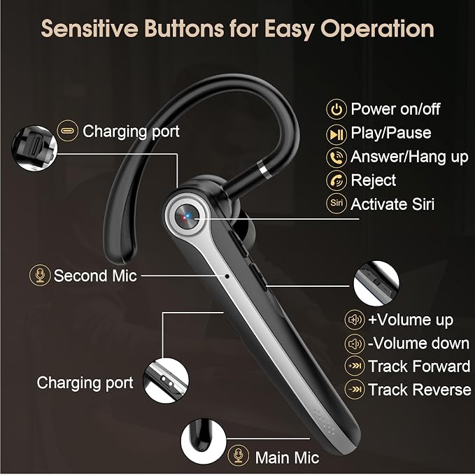 Bluetooth Headset, Wireless Bluetooth Earpiece - Image 6