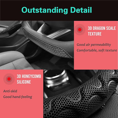 PINCTROT D Shaped 14.5-15 Inch Steering Wheel Cover Great Grip - Image 3