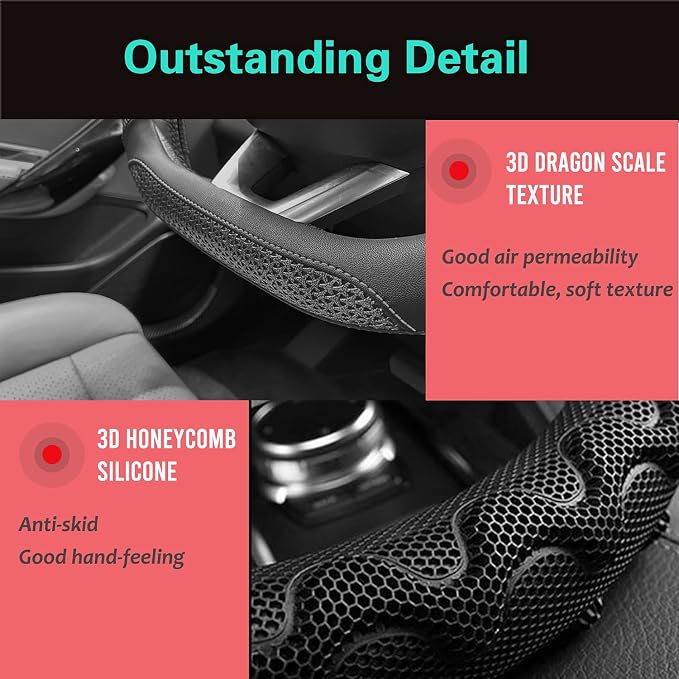 PINCTROT D Shaped 14 Inch Small Sized Steering Wheel Cover Great Grip - Image 3