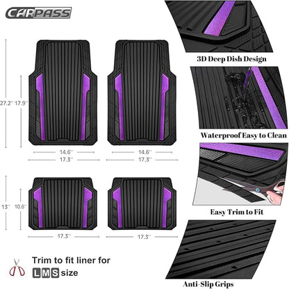 CAR PASS Heavy Duty Rubber Car Mats Metallic, Aluminum Film All Weather Floor - Image 4