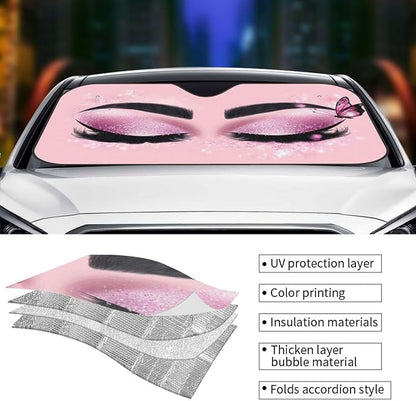 Hello Eyelashes Car Sun Shade Windshield Sunshade Foldable Front Window Shield - Image 5