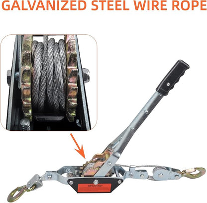 2 Ton Heavy Duty 2 Hook Steel Cable Dual Gear Power Puller Come Along Chain - Image 3