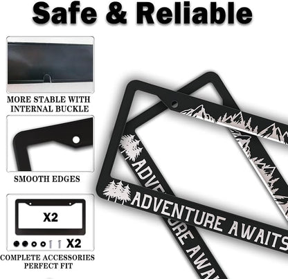 License Plate Frames Black and White License Plate Frame Adventure Awaits - Image 4