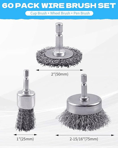 60 Pack Rocaris Carbon Steel Wire Wheel Brush Set - Image 3