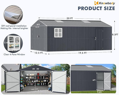 Metal Garage Shed 13x20x​​8.5', Large Outdoor Storage Building, - Image 2