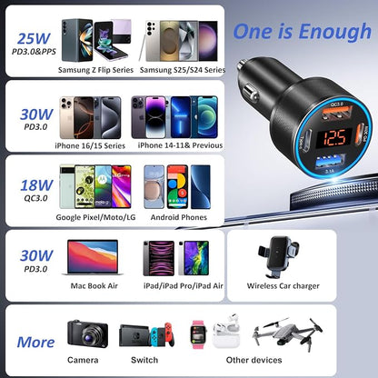 3 Pack USB C Car Charger, 4-Port 65W Dual 12V USB-A & USBC Cigarette Lighter - Image 6