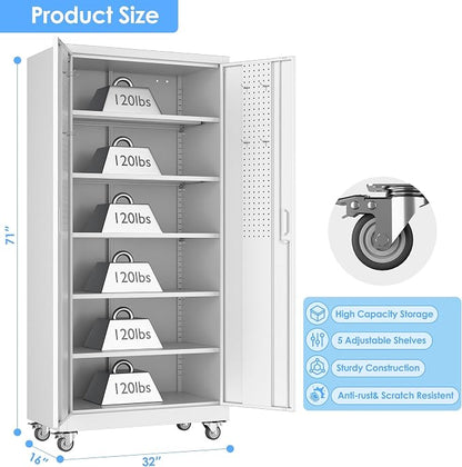 Garage Storage Cabinet with Pegboard and 5 Adjustable Shelves, Tool Storage - Image 3