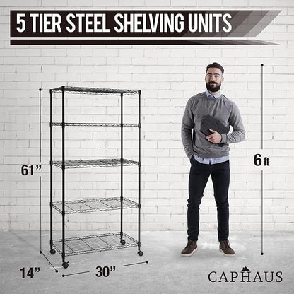 CAPHAUS 3/4/5-Tier Adjustable Height Wire Shelving Unit, Wire Rack Shelving - Image 3