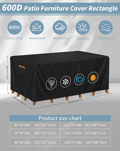 Outdoor Waterproof Furniture Cover, 64W x 52L x 28H inches Heavy Duty 600D - Image 3