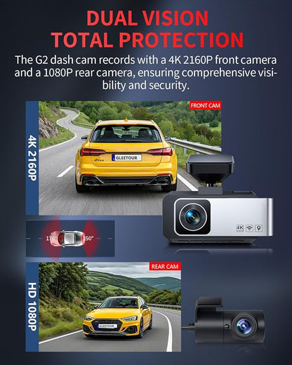 Dash Cam Front and Rear, 4K Full HD Dual Dash Camera - Image 2