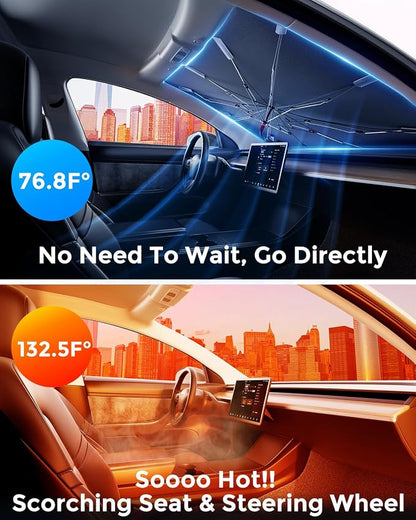 Car Windshield Sun Shade, Spring Structure Umbrella Sunshade - Image 2
